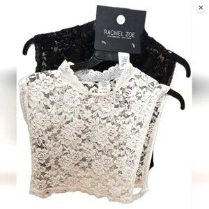 NWT RACHEL ZOE 2pk BLACK & WHITE LACE CROP TOP MOCK NECK UNDER SHIRT VEST: O/S!